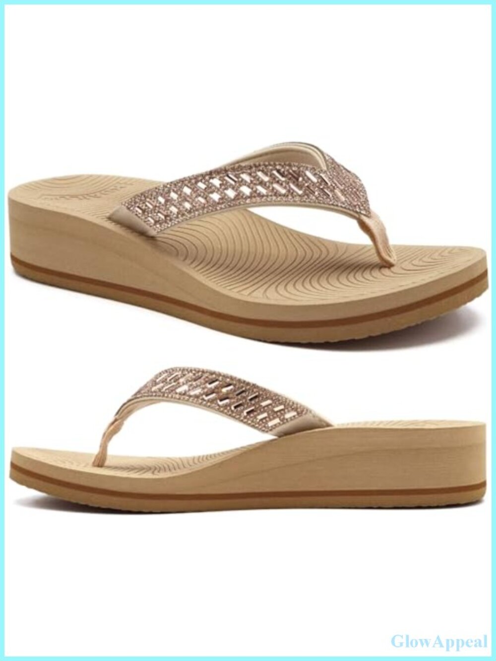 Rhinestone Platform Arch Support Flip Flop Sandals Vegan Leather